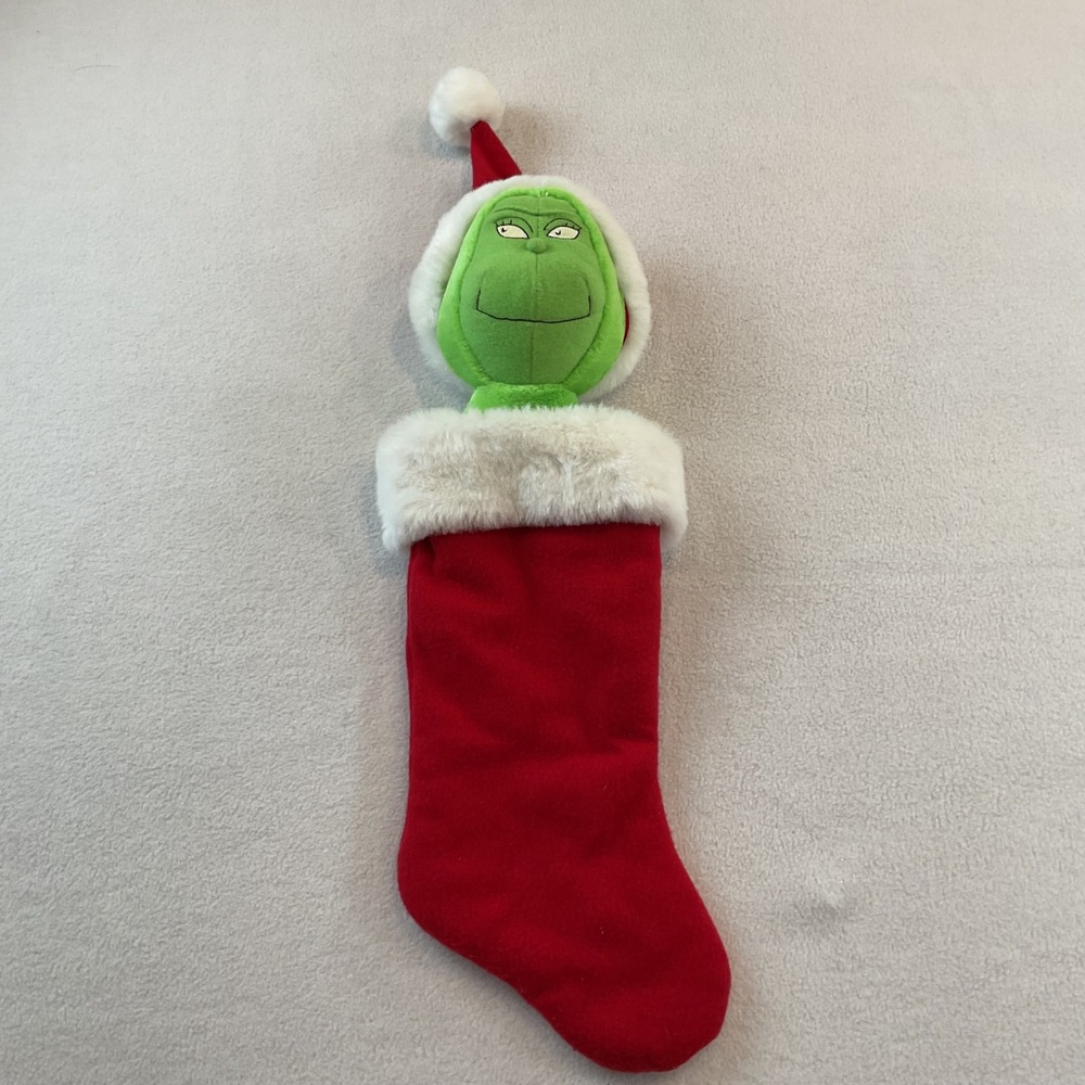 Vintage 1998 Hallmark Dr Seuss The Grinch Christmas Plush Stocking Red